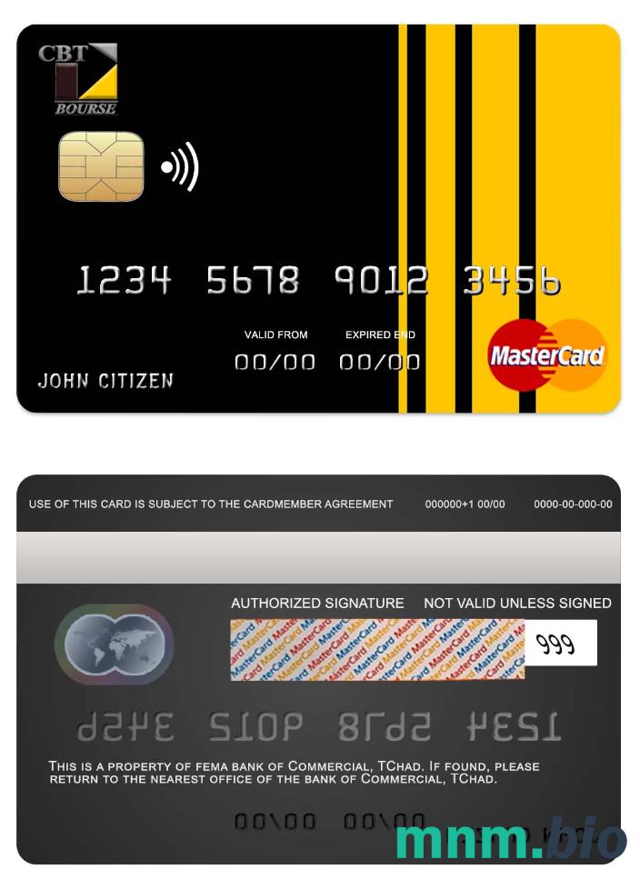 Chad Commercial bank TChad przykład karty mastercard w formacie PSD